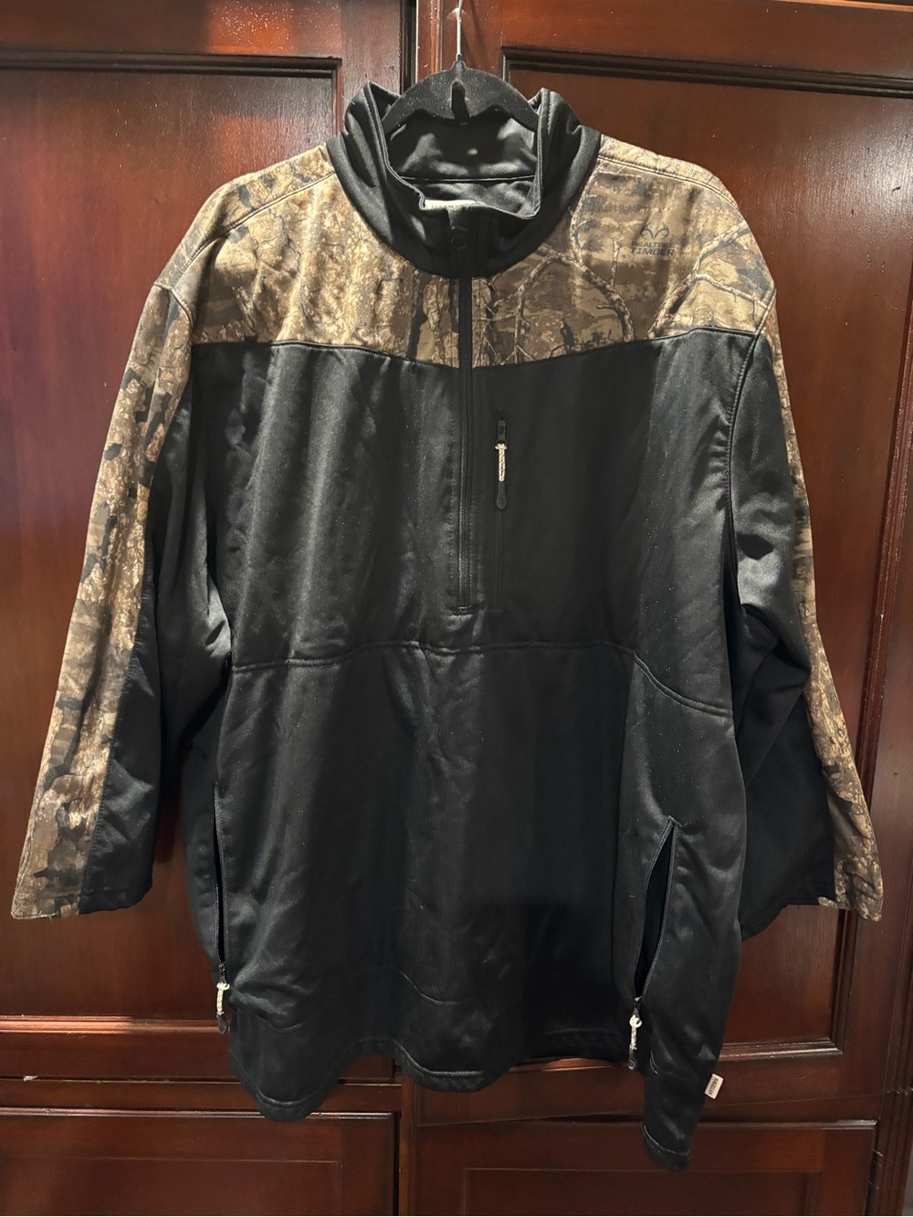 Magellan Outdoors Black with Brown Camo Panel Quarter-Zip Performance Jacket